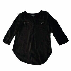 Black Semi-Sheer 3/4 Sleeve Business Casual Top sz S Womens